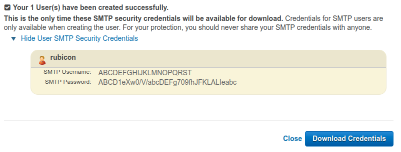 AWS SES SMTP credentials